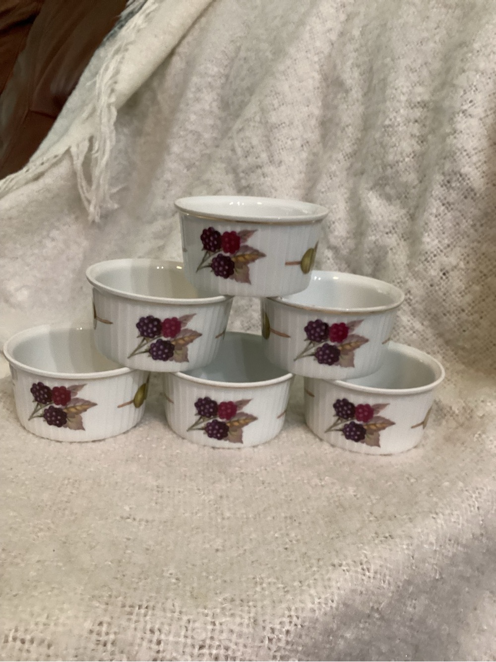 Royal Worcester White Porcelain Ramekins with Olive and Berry Motif